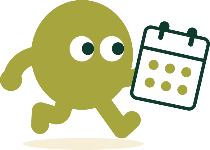 Pip the mascot holding a class calendar