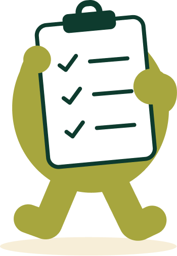 Pip the mascot holding a class checklist