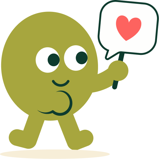 Pip the mascot sending a heart message